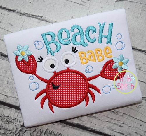 Beach Babe Crab Applique | Machine Embroidery Designs by JuJu