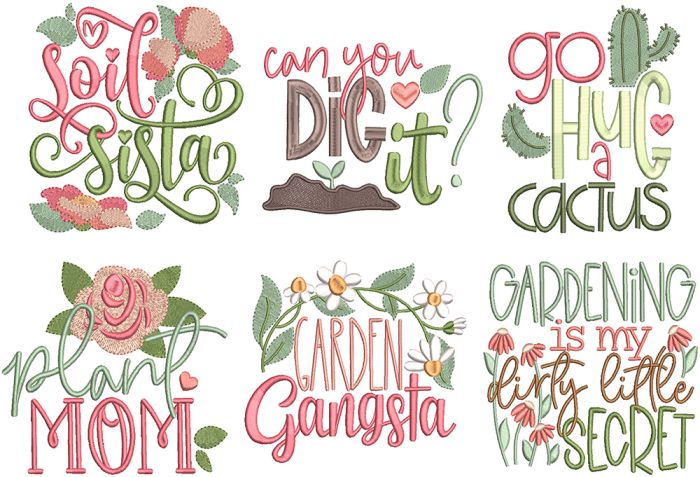 Gardening Word Art 1 | Machine Embroidery Designs by JuJu