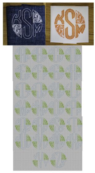 Three Letter Deco Bean Stitch Circular Monogram Machine Embroidery Designs by JuJu