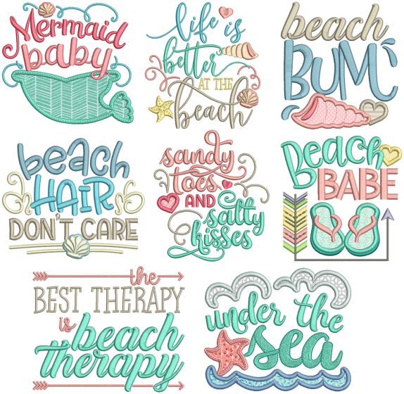 Beach Word Art 1 Machine Embroidery Designs By JuJu