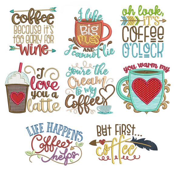 Coffee Word Art Set 2 Machine Embroidery Designs by JuJu
