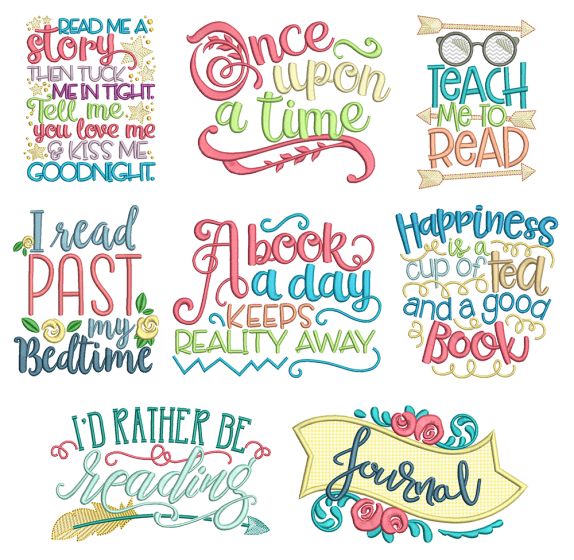 Reading Word Art Set 2 Reading Pillow Machine Embroidery Designs by JuJu
