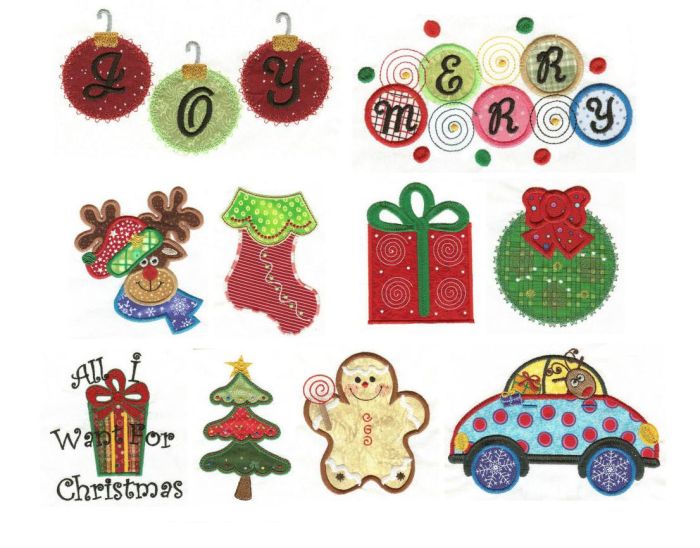Christmas Whimsy Applique Machine Embroidery Designs by JuJu 