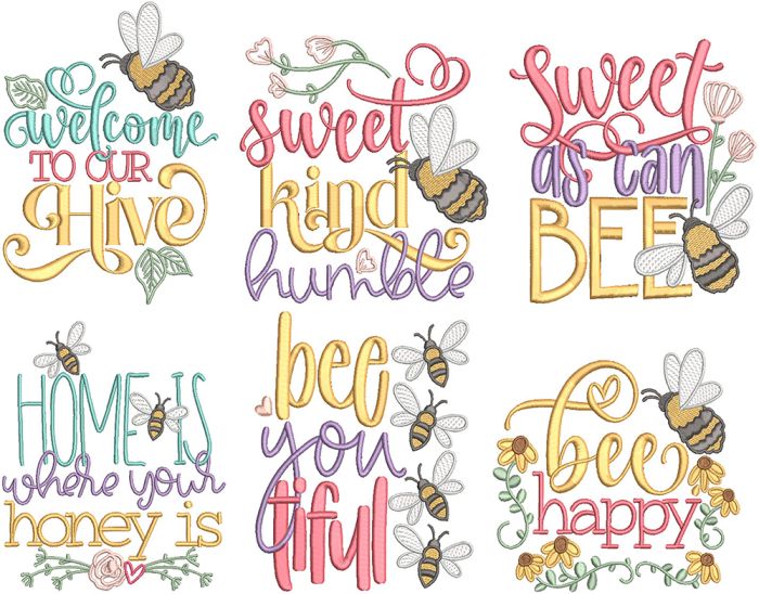 Busy Bees Word Art 2 | Machine Embroidery Designs by JuJu