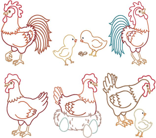 Chicken Line Art | Machine Embroidery Designs by JuJu