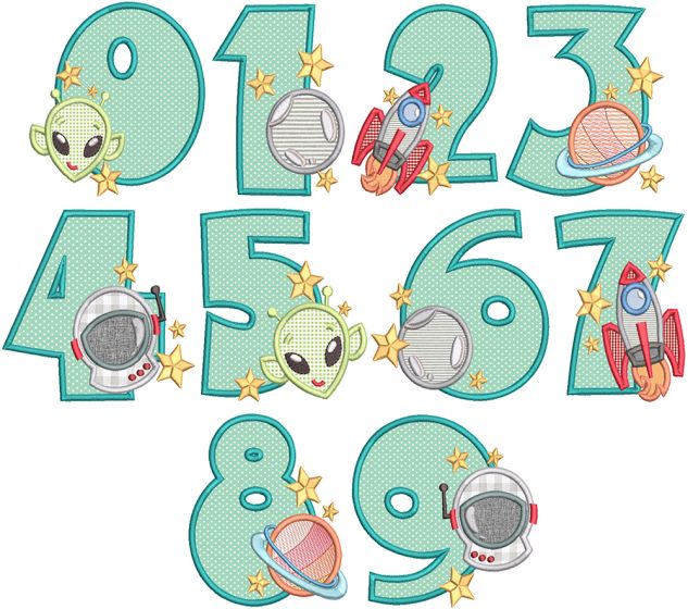Outer Space Numbers | Machine Embroidery Designs by JuJu