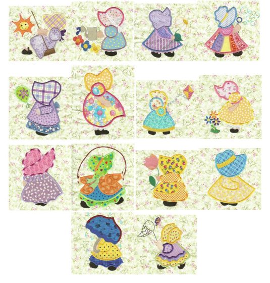 Jumbo Sunbonnet Sue Applique Machine Embroidery Designs by JuJu 