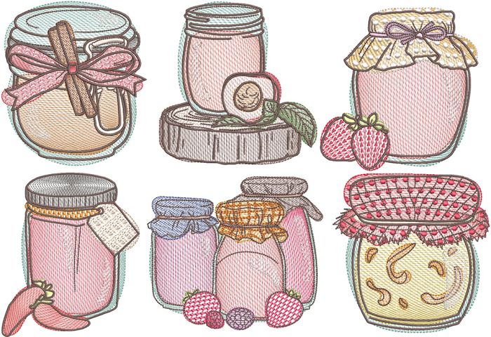 Jam Jars Sketch | Machine Embroidery Designs by JuJu