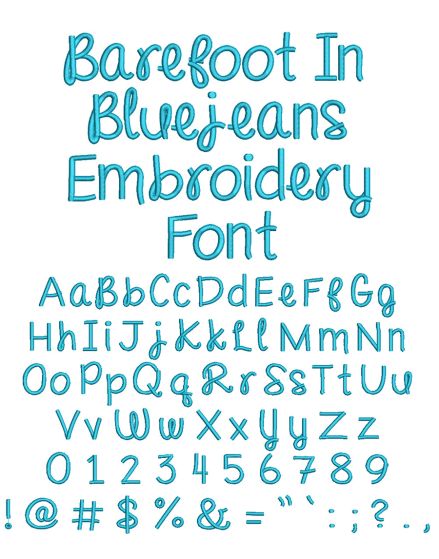 Barefoot in Blue jeans Embroidery Font Machine Embroidery Designs by JuJu