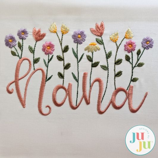 Nana Heirloom Garden Satin Embroidery Design | Machine Embroidery Designs by JuJu
