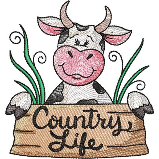 Cow Country Life Word Art Embroidery Design | Machine Embroidery Designs by JuJu