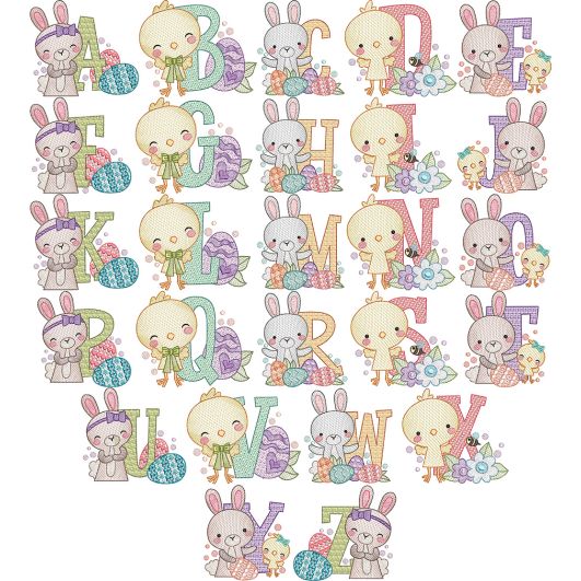 Blocky Easter Alphabet Embroidery Set | Machine Embroidery Designs by JuJu