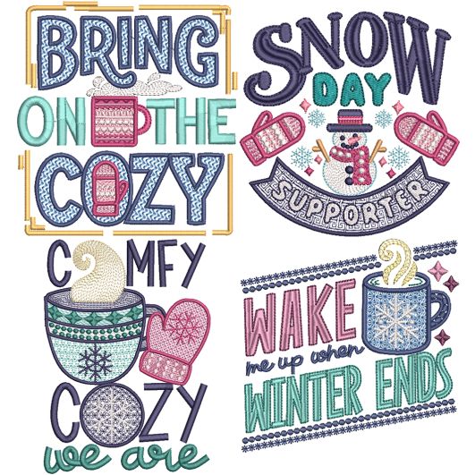 Winter Word Art Set 2 Embroidery Set | Machine Embroidery Designs by JuJu