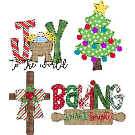 Joyful Christmas Applique Bean Stitch 1 Embroidery Set | Machine Embroidery Designs by JuJu