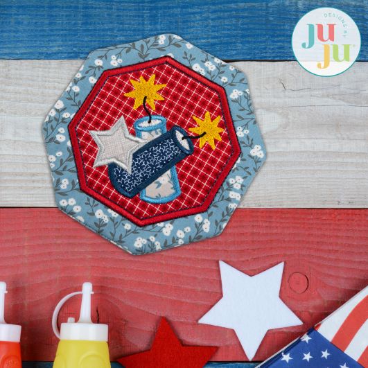 In The Hoop Fireworks Coaster Project | Machine Embroidery Designs by JuJu