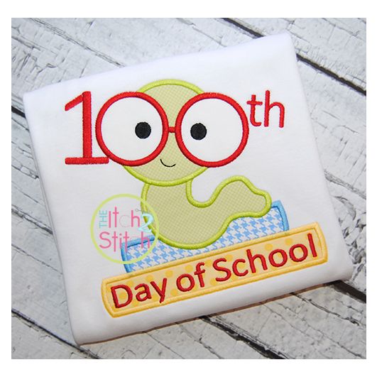 100th Day Bookworm Applique | Machine Embroidery Designs by JuJu