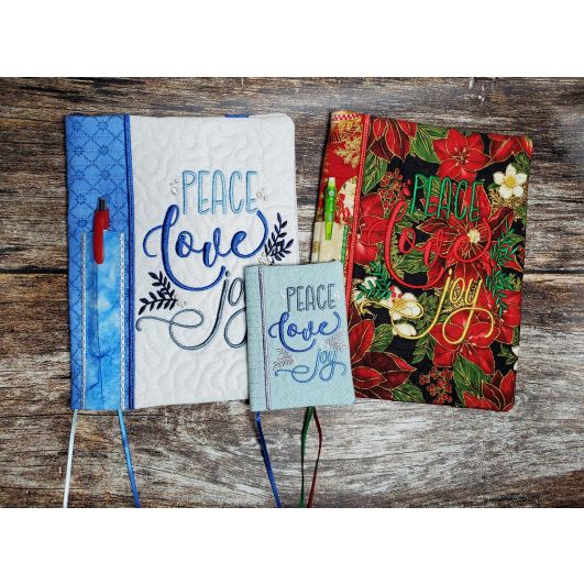 Peace Love Joy Christmas Notebook Covers | Machine Embroidery Designs by JuJu