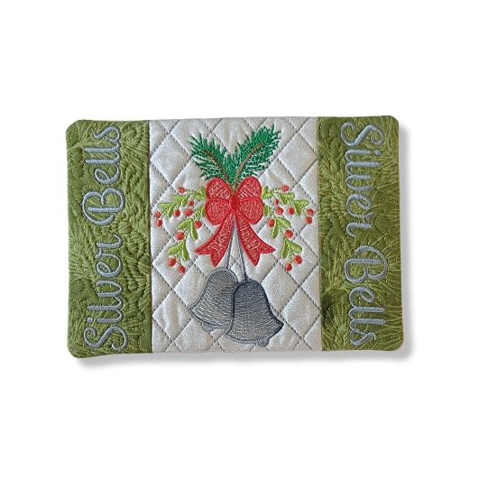 ITH Silver Bells Mug Rug | Machine Embroidery Designs by JuJu