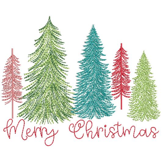 Merry Christmas Trees Vintage Sketch | Machine Embroidery Designs by JuJu