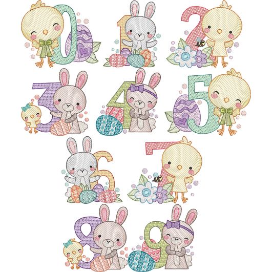 Blocky Easter Numbers Embroidery Set | Machine Embroidery Designs by JuJu