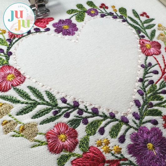 Heirloom Garden Heart Embroidery Design | Machine Embroidery Designs by JuJu