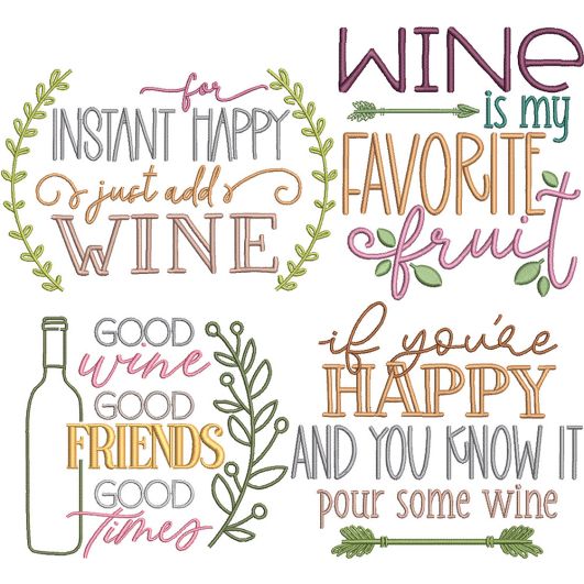 Wine Word Art 5 Embroidery Set | Machine Embroidery Designs by JuJu