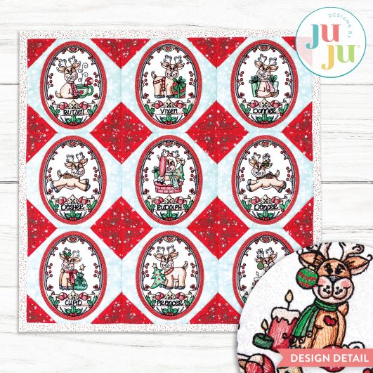 In The Hoop Santas Reindeer Wall Hanging Christmas Decoration | Machine Embroidery Designs by JuJu