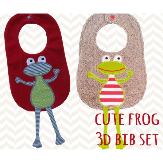 Cute Frog 3D Bib | Machine Embroidery Designs by JuJu