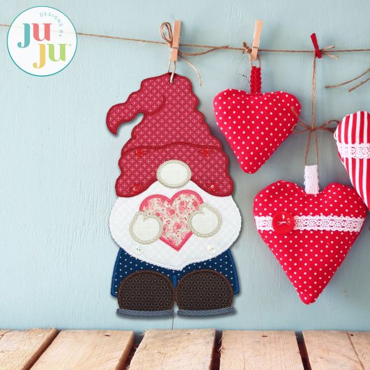 In The Hoop Gnome Wall Hanging - Valentine's Day Project | Machine Embroidery Designs by JuJu