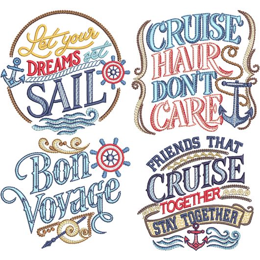 Cruise Word Art Embroidery Set | Machine Embroidery Designs by JuJu