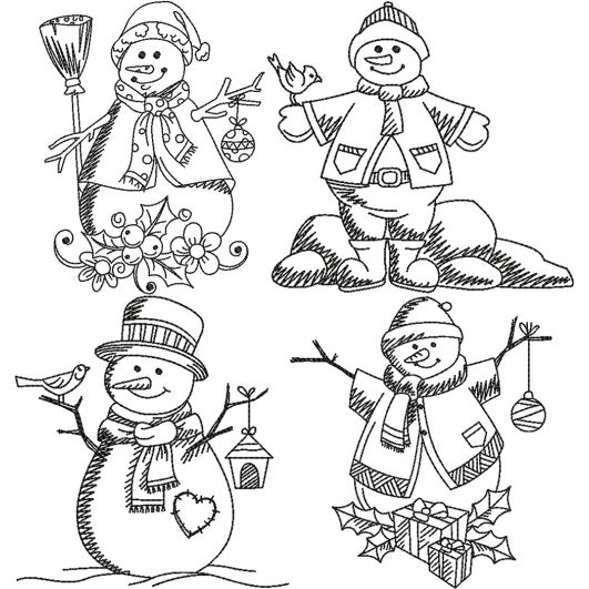Redwork Snowmen Set 1 Embroidery Set | Machine Embroidery Designs by JuJu