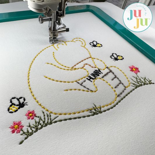 Winnie-the-Pooh Bear Honey Embroidery Design | Machine Embroidery Designs by JuJu
