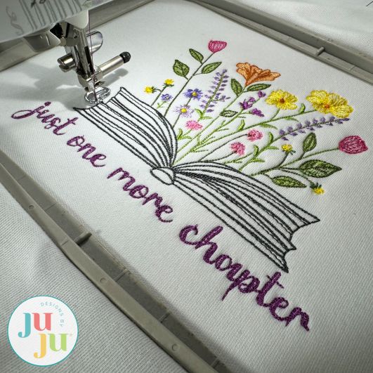 One More Chapter - Floral Book Saying Embroidery Design | Machine Embroidery Designs by JuJu