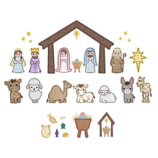 Christmas Nativity Alphabet Embellishment Kit Emobroidery Set | Machine Embroidery Designs by JuJu