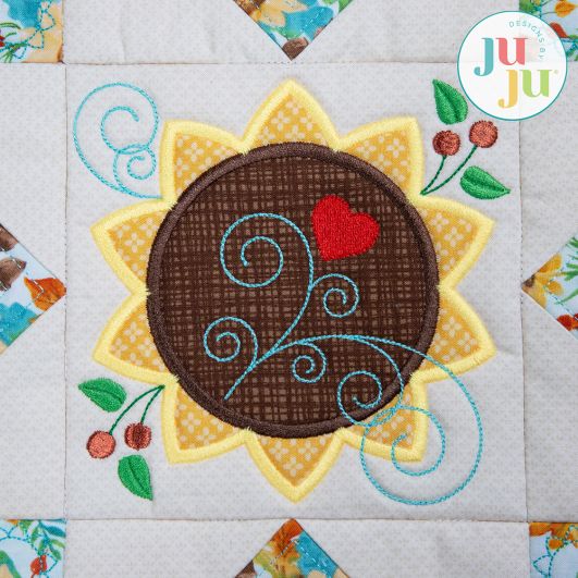 In The Hoop Sunflowers Mini Quilt Project | Machine Embroidery Designs by JuJu
