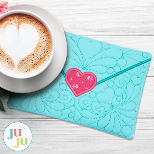 In The Hoop Envelope Mug Rug Project | Machine Embroidery Designs by JuJu