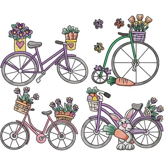 Easter Bicycles Sketch Embroidery Set | Machine Embroidery Designs by JuJu