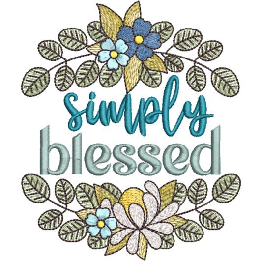 Simply Blessed Word Art Embroidery Design | Machine Embroidery Designs by JuJu