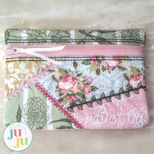 Zippered Crazy Pouch by Oma's Place | Machine Embroidery Designs by JuJu