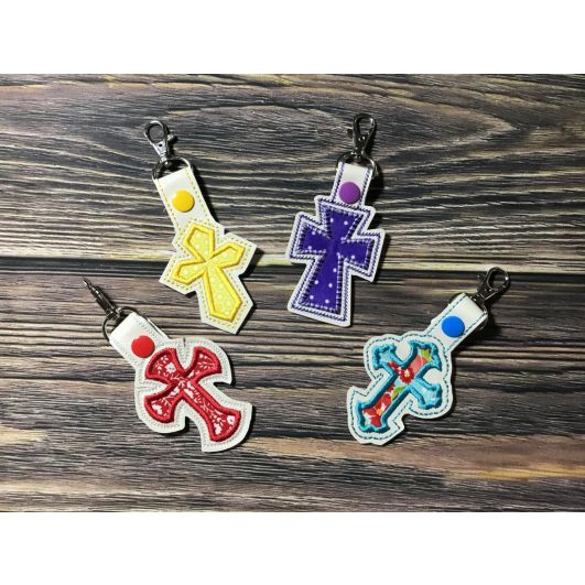 In The Hoop Applique Cross Key Fobs Set | Machine Embroidery Designs by JuJu