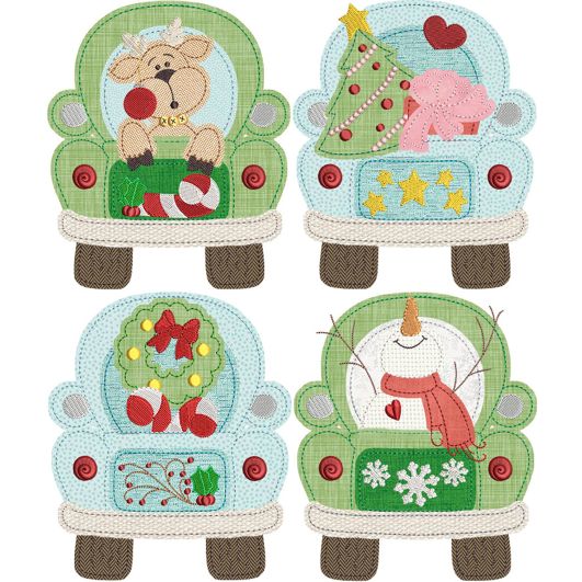 Christmas Trucks Applique Bean Stitch Embroidery Set | Machine Embroidery Designs by JuJu