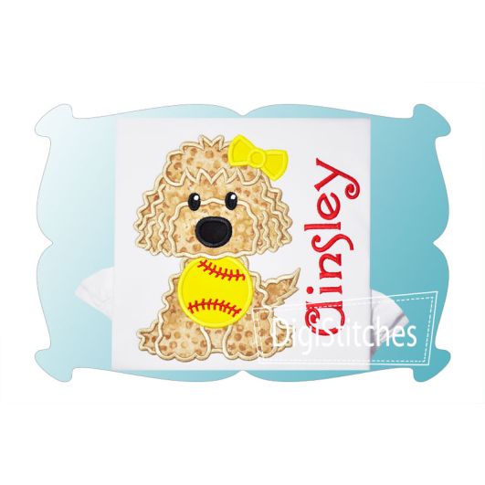 Baseball Dog Girl Applique | Machine Embroidery Designs by JuJu