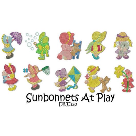 Sunbonnets at Play Machine Embroidery Designs by JuJu
