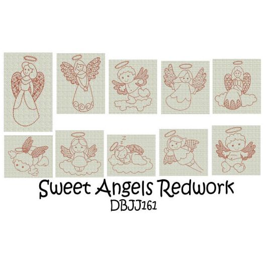 Sweet Angels Redwork Machine Embroidery Designs by JuJu