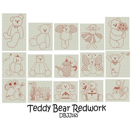 Teddy Bear Redwork Machine Embroidery Designs by JuJu