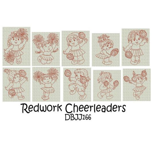 Redwork Cheerleaders Machine Embroidery Designs by JuJu
