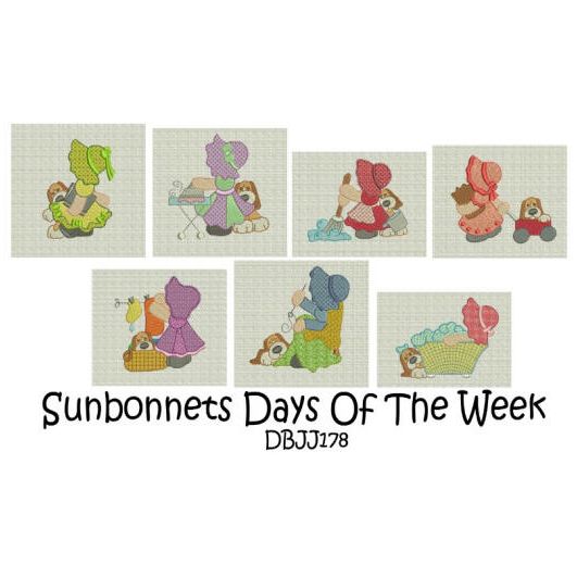 Sunbonnet Sue Days of the Week Machine Embroidery Designs by JuJu