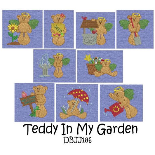 Teddy in My Garden Machine Embroidery Designs by JuJu