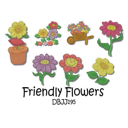 Friendly Flowers Machine Embroidery Designs by JuJu