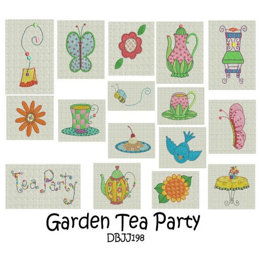 Garden Tea Party Machine Embroidery Designs by JuJu